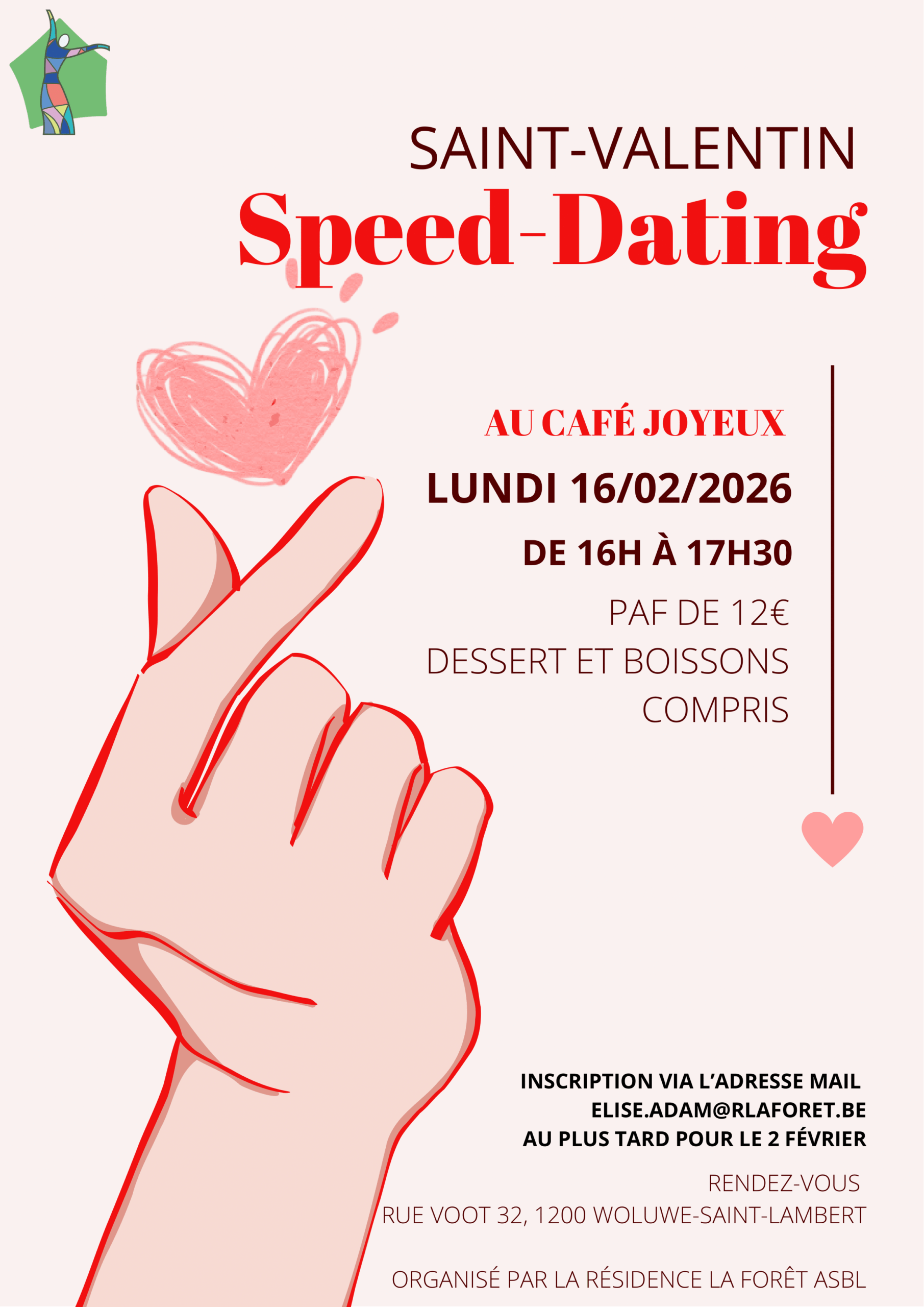 Saint-Valentin Speed-Dating au café joyeux lundi 16/02/2026 de 16h à 17h30 PAF de 12€ dessert et boissons compris